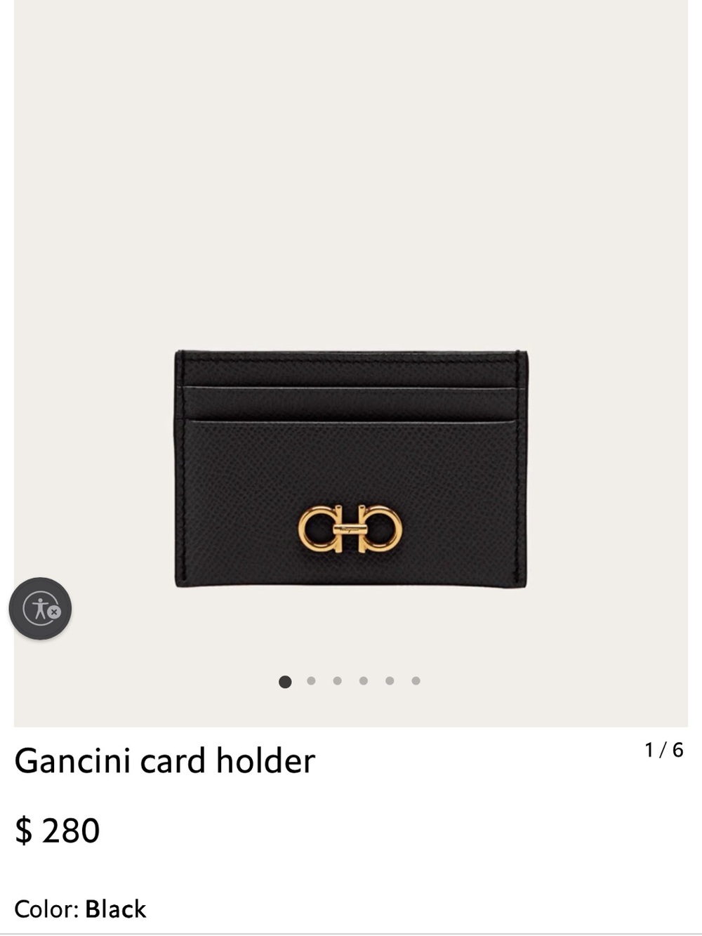 Salvatore Ferragamo Black Gancini Card Holder with Gold Hardware